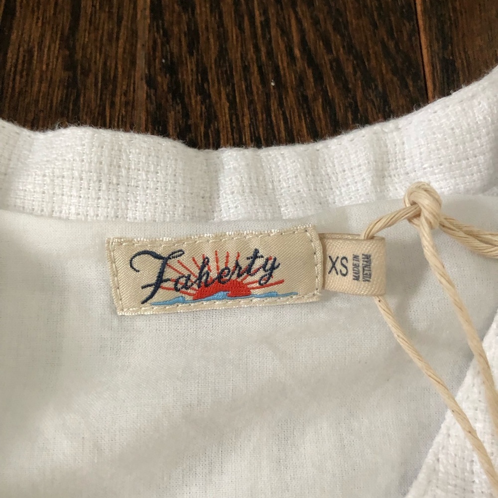 Faherty Women’s XS Gemina White 100% Linen Short-Sleeved Pleated Dress - NWT! - Picture 6 of 13